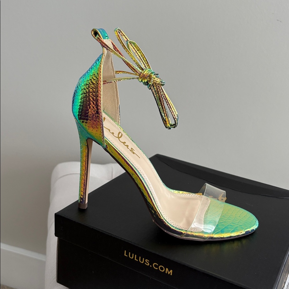 LULUS Ledah Hologram Snake Lace-Up Heels - Picture 2 of 11